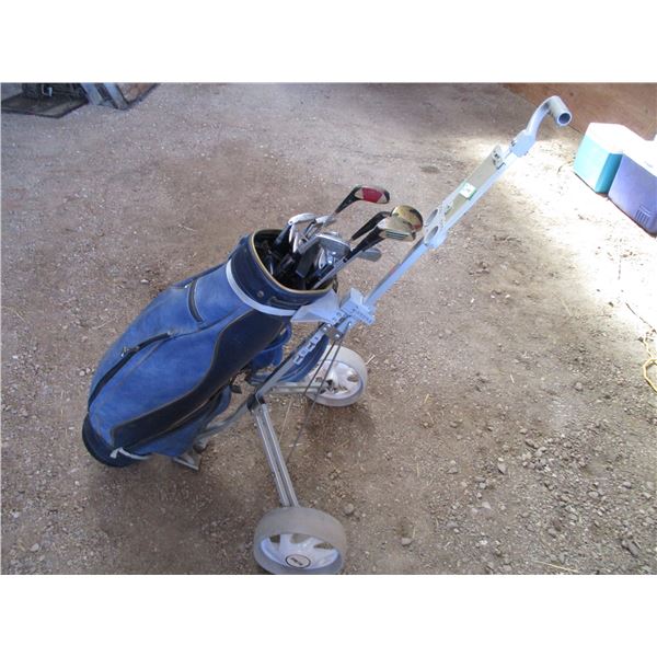 Golf clubs with cart, right hand, wilson