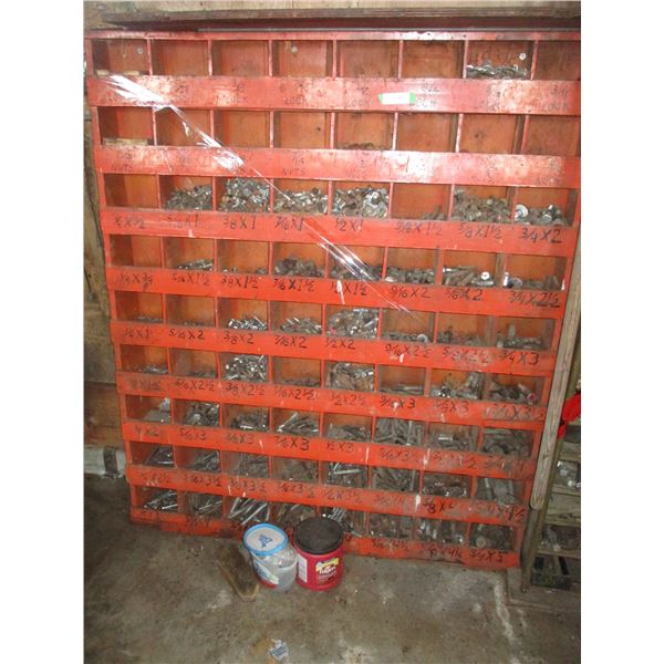 Contents in bolt bin - bolts, nuts, washers (all contents, shelf not included)