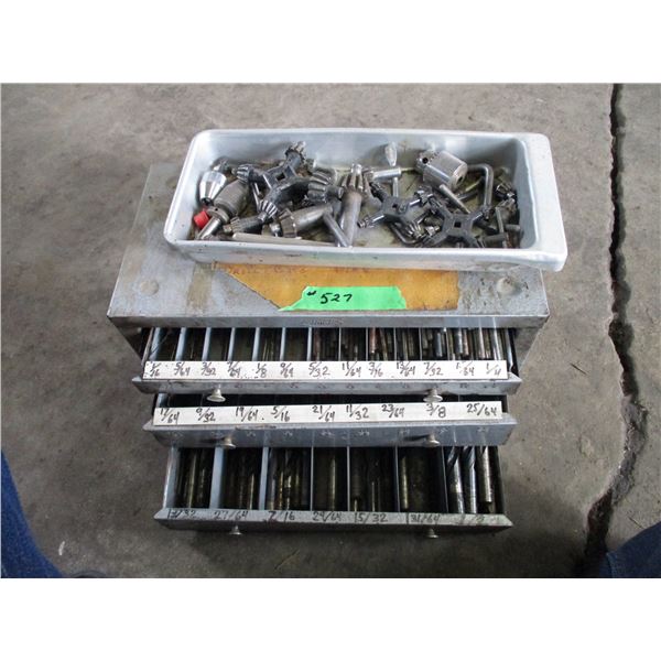 Container with drill bits + chucks