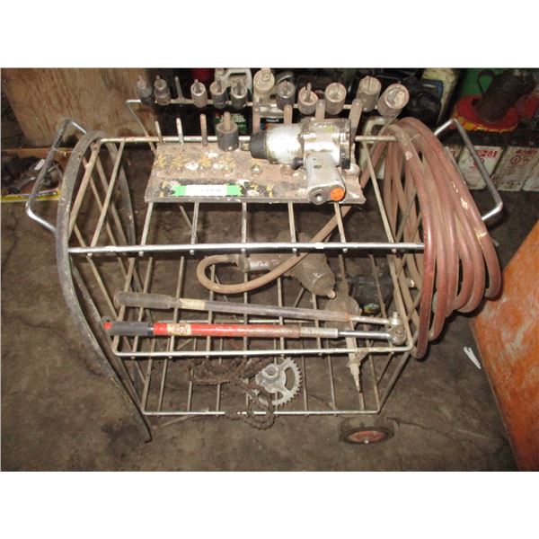 1/2 drive sockets with 1/2 air tool hose, cart, breaker bars, chain