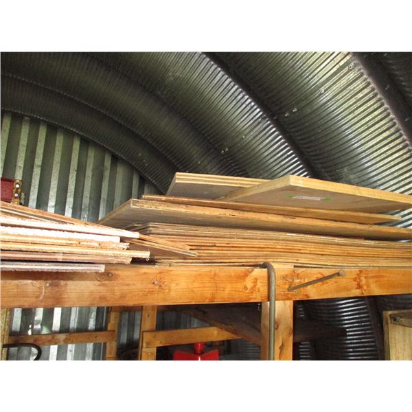 Top of shelf plywood - 10+ sheets, misc lumber, 1/4-1/2 pieces trim moulding