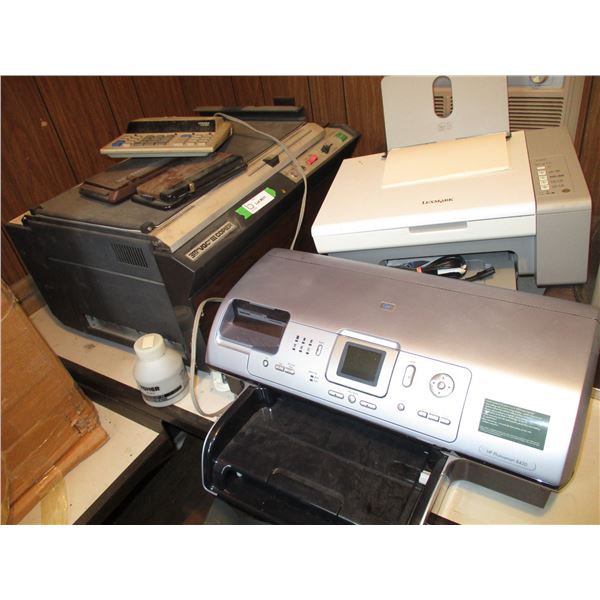 3M VQC III Copier, lexmark printer, HP photosmart 8450 with desk + misc