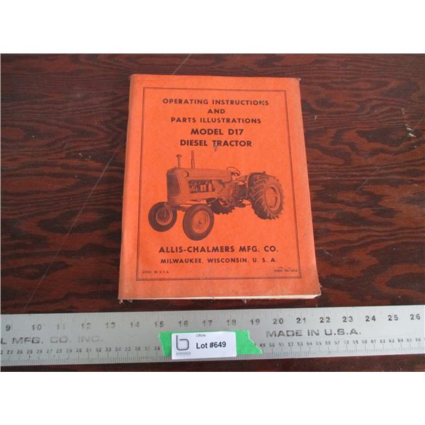 Allis chalmers Model D17 diesel tractor manual