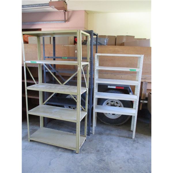 (3) shelf units - 4-tier 30x10 58" tall, small 36x15 6ft tall