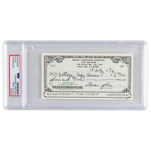 Steve Jobs Signed 1976 Apple Computer Check