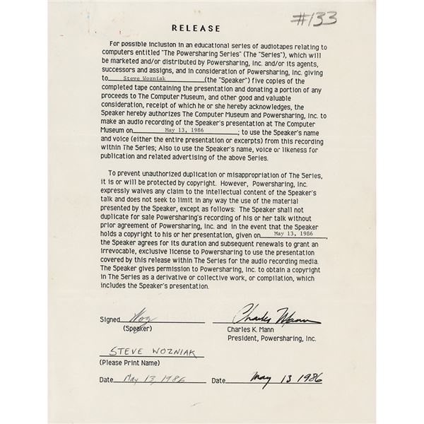 Steve Wozniak Document Signed