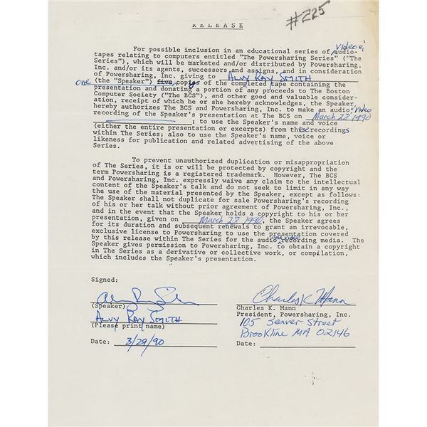Alvy Ray Smith Document Signed