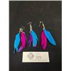 Image 1 : 2 Pairs of Vibrant Feather Style Dangle Earrings