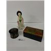 Image 1 : Asian Geisha Figurine & 2 Vintage Lacquered Boxes