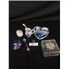 Image 1 : Trinket Box  and Delft Lot- Italy, Moorcroft (Repair) Large Heart, Creamer + Two Spoons