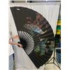 Image 1 : Vintage Oriental Hand Painted Decorative Wall Fan, Peacock Approx 40" x 72"