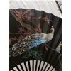 Image 2 : Vintage Oriental Hand Painted Decorative Wall Fan, Peacock Approx 40" x 72"