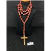 Image 1 : Extremely Large Wooden Cross w/ Metal Jesus w/ Long Wooden Bead Necklace