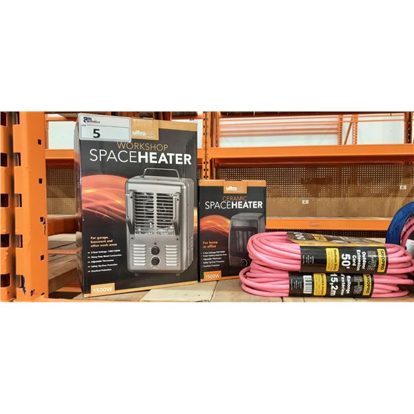 ULTRA AIR WORKSHOP SPACE HEATER, ULTRA AIR CERAMIC SPACE HEATER, & 2 HIGH VISIBILITY 50' OUTDOOR