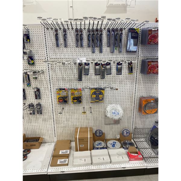 DISPLAY OF ASSORTED BOSCH JIGSAW BLADES, ROK SAW BLADES, IRWIN SAW BLADES, & IRWIN DOOR LOCK