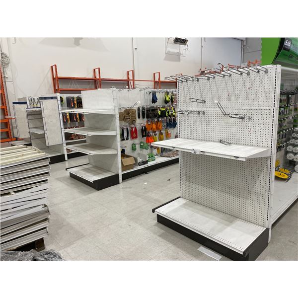 * 4 BAYS OF ASSORTED GONDOLA RETAIL ADJUSTABLE SHELVING UNITS