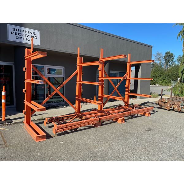 2 ORANGE STEEL LIGHT DUTY MULTI TIER PRODUCT RACKS
