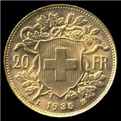 1935 Switzerland 20 Franc Gold GEM BU Rare Triple Die (COI-4052)