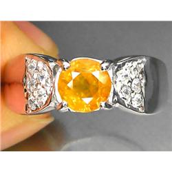 1.66ct Round Cut Yellow Sapphire White Gold Vermeil Ring Sz 7.5 RETAIL $750 (JEW-1194)