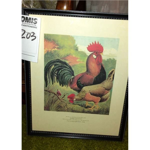 FRAMED ANTIQUE PRINT PORTRAIT OF LEGHORN ROOSTER BY J.W. LUDLOW
