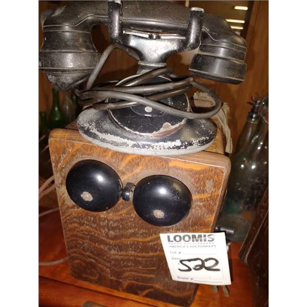 ANTIQUE HAND CRANK TELEPHONE RINGER BOX/HANDSET