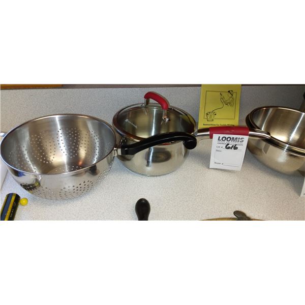 VALERIE BERTINELLI STAINLESS STEEL POT AND SIEVE