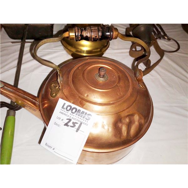 ANTIQUE COPPER TEA KETTLE - PATENTED MAY 17, 1890