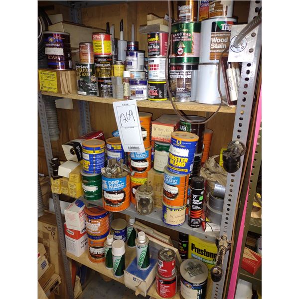 4 LARGE SHELVES FULL OF MISC. HARDWARE AND OTHER ITEMS (SHELVING NOT INCLUDED)