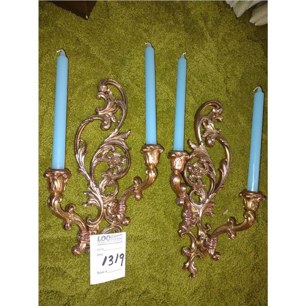 PAIR OF VINTAGE WALL MOUNT TAPER CANDLE HOLDERS