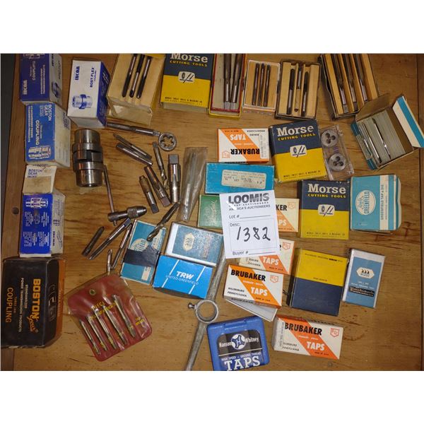 LOT OF COUPLINGS, CUTTING TOOLS, TAPS, ETC.