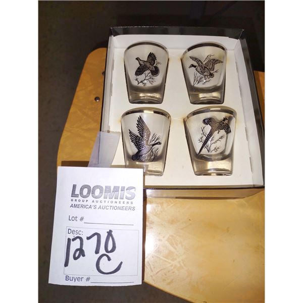 VINTAGE 4 PC SHOT GLASS SET, NEW IN ORIGINAL PACKAGING