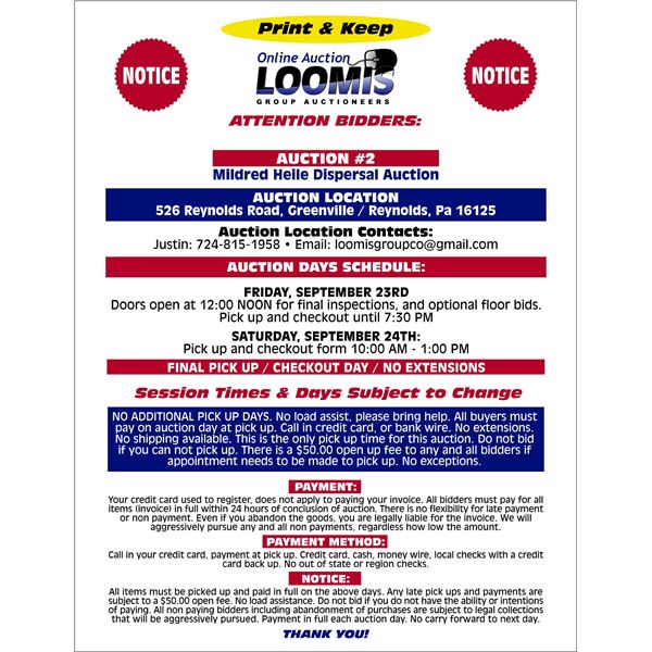 AUCTION DAY / INSPECTION / PICK UP / CHECKOUT