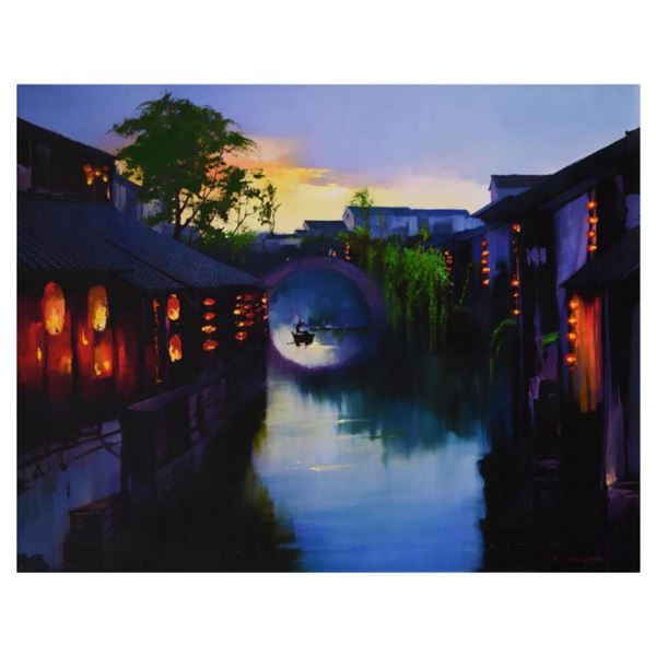 H. Leung, "Ancient Village Sunset" Hand Embellished Limited Edition on Canvas, Numbered 11/100 and H