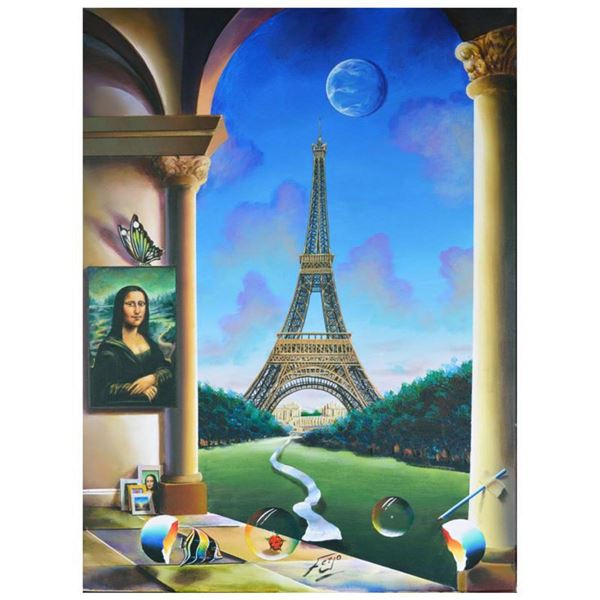 Ferjo, "Escape in Paris" Original Painting on Canvas, Hand Signed with Letter of Authenticity.