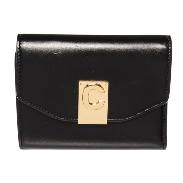 Celine Black Leather C Flap Trifold Small Wallet