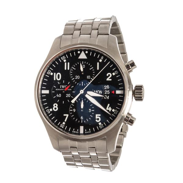 IWC Schaffhausen Black Silver Pilot Fliegeruhr Chronograph Watch
