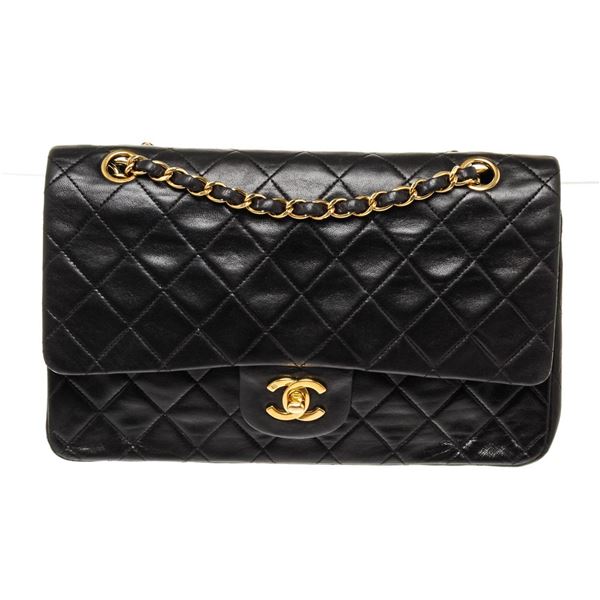 Chanel Black Leather Medium Double Flap Shoulder Bag