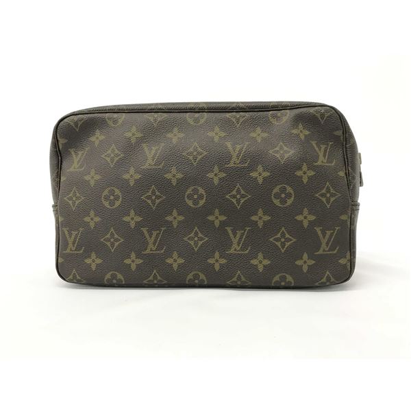Louis Vuitton Brown Monogram Canvas Leather Toilette Trousse 28 cm Pouch Bag