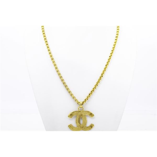 Chanel Gold-tone Metal CC Logo Pendant Necklace