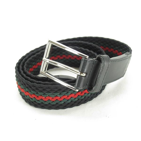 Gucci Black Web Woven Canvas Leather Belt 85cm