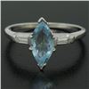 Image 6 : Vintage 14k White Gold 1.20 ctw Marquise Aquamarine and Baguette Diamond Ring