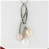 Image 6 : 14k White Gold 0.55 ctw Diamond & Tri-Color Pearl Tulip Flower Pendant Necklace