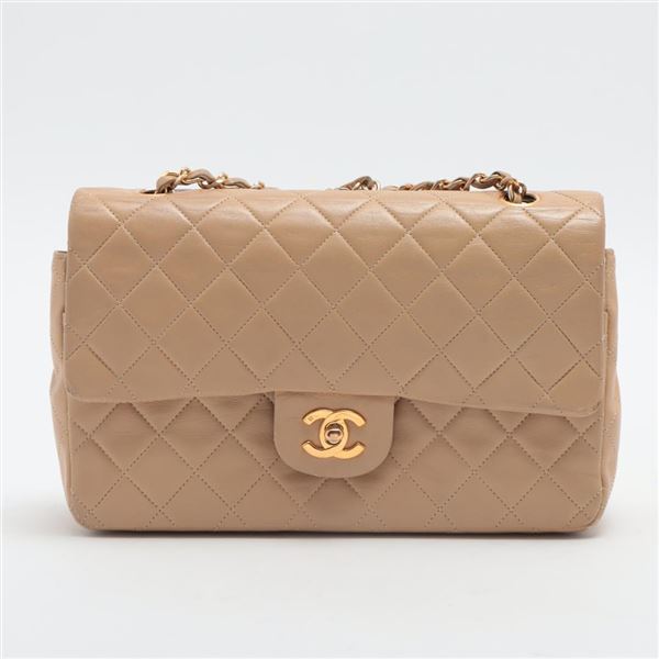 Chanel Classic Beige Quilted Lambskin Leather Medium Double Flap Shoulder Bag