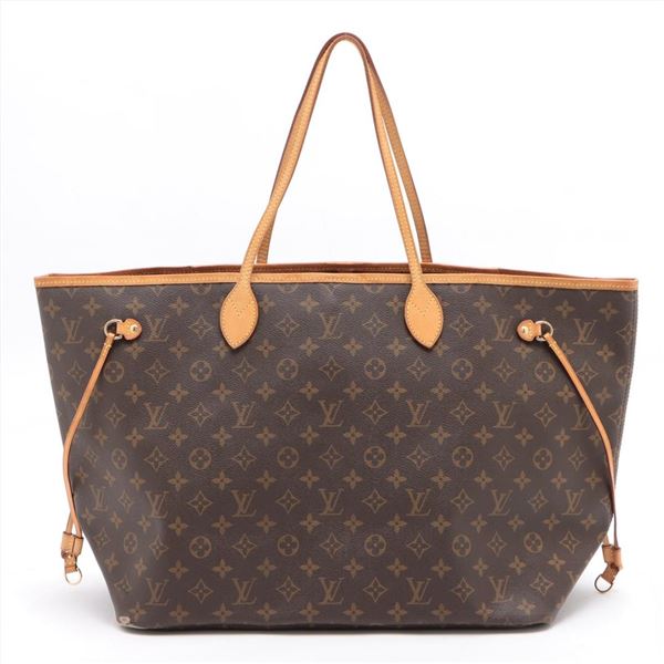 Louis Vuitton Brown Monogram Canvas Leather Neverfull GM Tote Bag