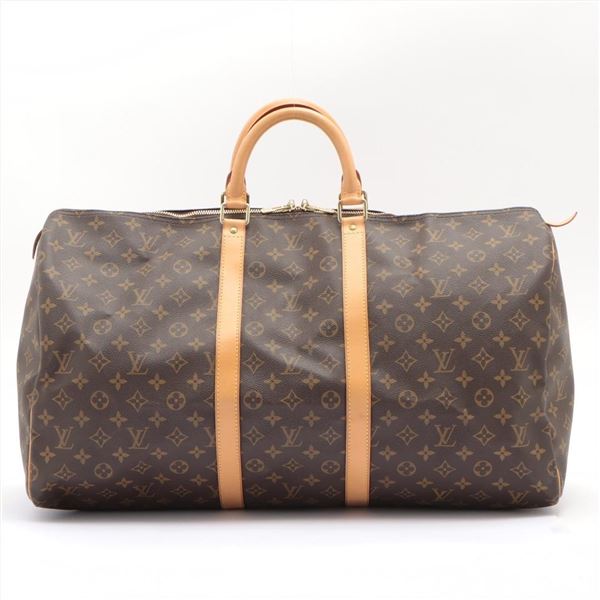 Louis Vuitton Brown Monogram Canvas Leather Keepall 55 cm Duffle Bag Luggage