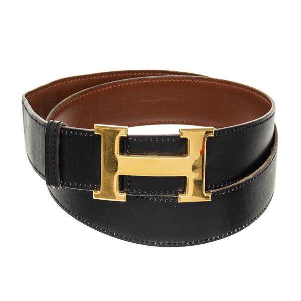 Hermes Black Leather H Belt