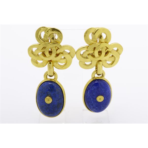 Chanel Gold-tone Metal CC Logo Black Lab-created Stone Large Clip-on Earrings