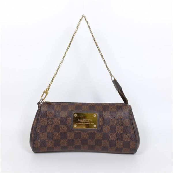Louis Vuitton Damier Ebene Canvas Leather Eva Pochette Clutch Bag