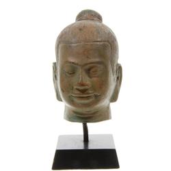 Bronze Burmese Buddha Head on Base (CLB-113)