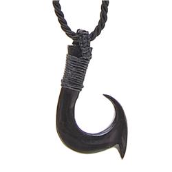 Rare Buffalo Horn Hawaiian Fishhook Pendant Choker (JEW-280)